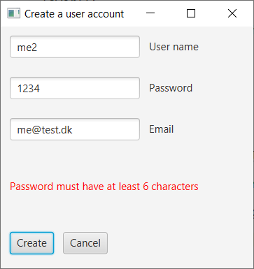 Window 1: Create user account